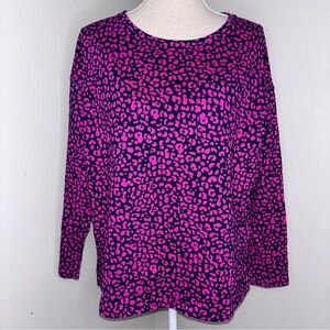 Joules navy blue & hot pink leopard print long sleeve knit tee shirt size 8